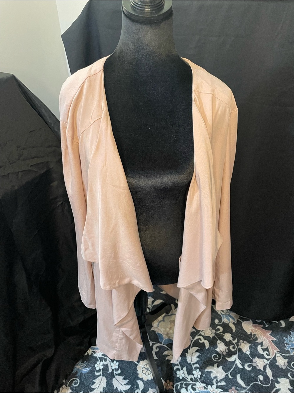Light Pink Draped Open Front Cardigan